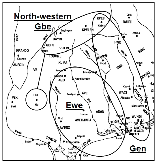 Geographical location of the Western Gbe varieties according to WLC-MDS