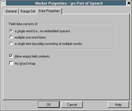 Data properties for a field in a Toolbox lexicon